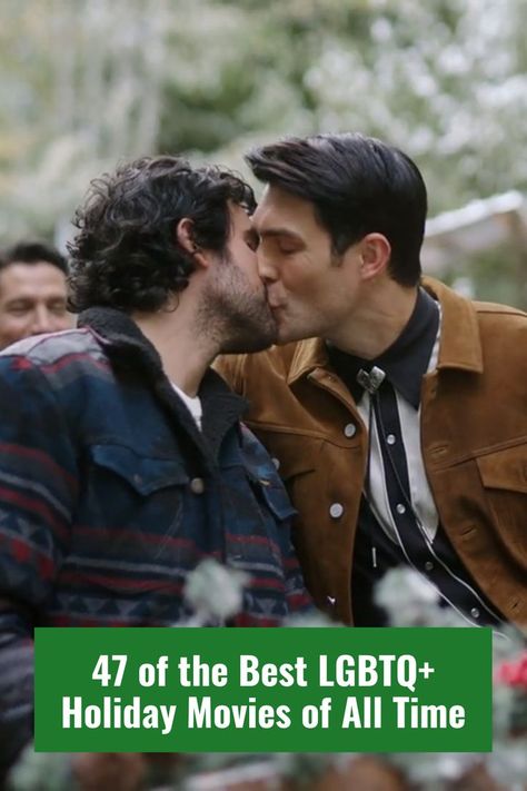 This is a photo of Juan Pablo Di Pace and Peter Porte kissing in a sleigh with snow all around them. It's a production still from the film "Dashing in December". Across the bottom of the photo is a title that reads "47 of the Best LGBTQ+ Holiday Movies of All Time." Gay Christmas, Holiday Movies, Movies Of All Time, Master List, Love Christmas, Holiday Movie, Christmas Movie, Christmas Movies, All Time