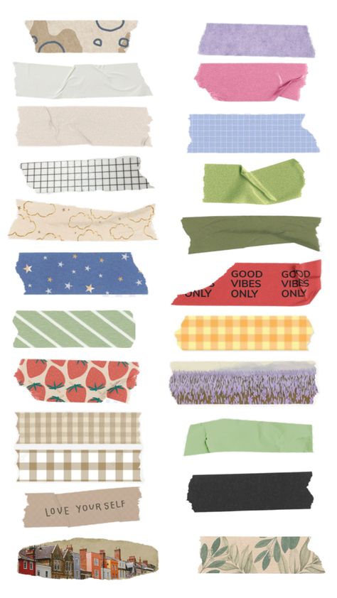 junk journal & scrapbooking washi tapes Journal Stickers To Print, Y2k Journal Stickers, Aesthetic Stickers Scrapbook, Words For Journaling, Scrapbook Pages Printable, Prints For Scrapbook, Summer Scrapbook Printables, Things To Print Out For Scrapbooking, Scrapbooking Words