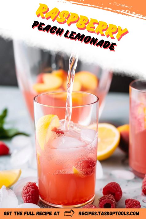 Refresh your summer days with a delightful Raspberry Peach Lemonade recipe that combines the sweetness of ripe peaches, the tartness of fresh raspberries, and the zesty kick of lemon. Perfect for picnics, parties, or a relaxing afternoon at home, this vibrant drink not only looks stunning but also offers a burst of fruity flavor. Discover the step-by-step guide to create this refreshing beverage and impress your guests with a thirst-quenching treat. Pin now for a taste of summer all year round! Raspberry Peach Lemonade, Peach Lemonade Recipe, Lemon Ice Cubes, Fruit Garnish, Perfect Summer Drink, Peach Lemonade, Peach Puree, Lemonade Recipe, Fresh Raspberries