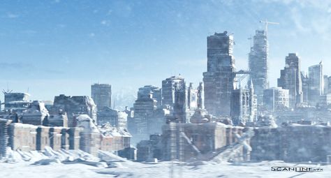 Snowpiercer - Matte Paintings on Behance Oc Series, Ice City, Snowy City, Snow City, Oc Story, Matte Paintings, Winter City, Social Design, Modern Fantasy