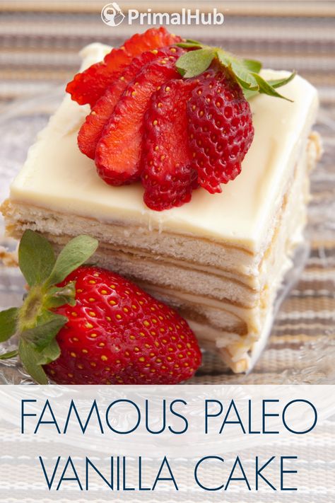 Famous Paleo Vanilla Cake #paleo #vanilla #glutenfree #cake #dessert #grainfree Paleo Cake, Paleo Recipes Dessert, Paleo Baking, Paleo Sweets, Paleo Treats, Gf Desserts, Paleo Snacks, How To Eat Paleo, Paleo Dessert