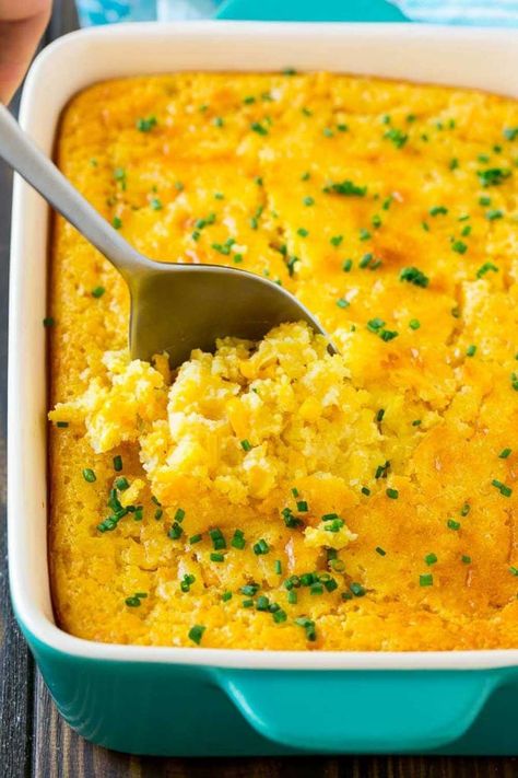 Corn Soufflé Recipe, Easy Corn Pudding, Corn Pudding Casserole, Corn Souffle, Scalloped Corn, Corn Casserole Recipe, Homemade Custard, Souffle Recipes, Cornbread Casserole