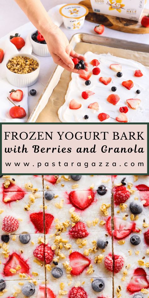 Vanilla Yogurt Recipes, Greek Yogurt Snacks, Yogurt Bark Recipe, Frozen Greek Yogurt, Yogurt Snacks, Frozen Yogurt Bark, Frozen Yogurt Recipes, Yogurt Dessert, Yogurt Bark