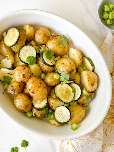 Roasted Zucchini and Potatoes - Through The Fibro Fog Zucchini And Potatoes, Potato And Zucchini, Side Dishes For Fish, Low Histamine Foods, Roasted Zucchini, Fibro Fog, Low Histamine Diet, Roast Zucchini, Roasted Radishes