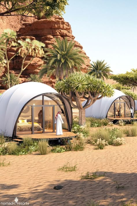 Luxury Camping Tents, Resort Design Plan, Desert Resort, Glamping Tent, Eco Lodges, Glamping Resorts, Resort Architecture, Dome Home, Conceptual Architecture