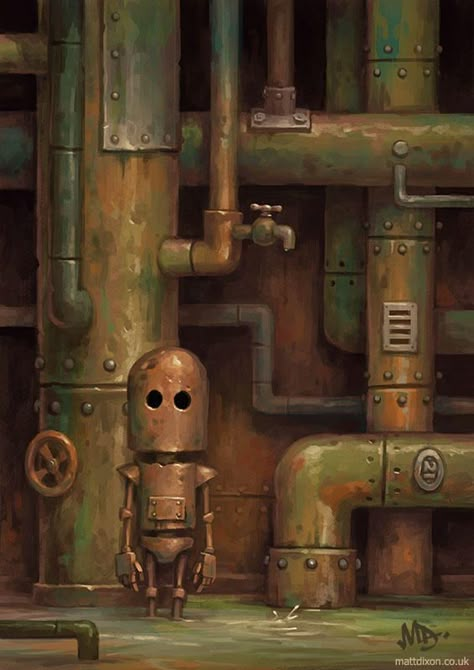 Matt Dixon | Rising Tide Matt Dixon Art, Robot Artwork, Fabio Napoleoni, Robots Artworks, Matt Dixon, Steampunk Robots, Chris Riddell, Robot Illustration, Rising Tide