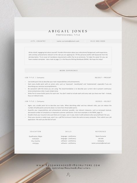 A perfect resume for modern professionals looking to present their experience and achievements in a sophisticated and world-class resume format. The main features of this template are neutral colors, precise formatting, and clear sections. With this unique and modern CV, there is no chance that your application will go unnoticed! Find more similar templates at Etsy (click on link) or www.recommendedbyrecruiters.com #resumedesign #cv #word #perfectcv #bestresume #moderndesign #elegantresume Resume Structure, Modern Resume Design, Minimalist Resume Template, Basic Resume, Resume Design Professional, Modern Cv, Job Resume Template, Minimalist Resume, Portfolio Resume