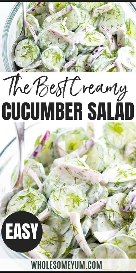 Creamy Cucumber Salad With Sour Cream Recipe With Sour Cream, Cucumber Dill Salad, Salad Recipes Low Carb, Creamed Cucumbers, Salad Cream, Cucumber Salad Recipe, Keto Salads, Creamy Cucumber Salad, Creamy Cucumbers