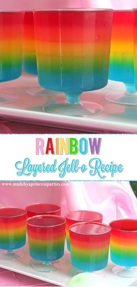 Rainbow Jello Recipe, Rainbow Jello, Jello Recipe, Trolls Party, Rainbow Unicorn Party, Trolls Birthday Party, Unicorn Themed Birthday Party, Dessert Party, Jello Recipes