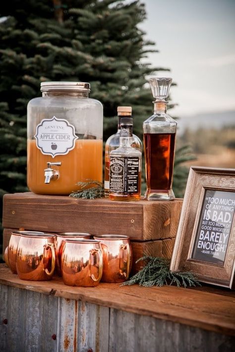 Fall Drink Station Idea Fall Wedding Drinks, Wedding Drink Station, Autumn Wedding Reception, Autumn Bride, Outdoor Fall Wedding, Rustic Fall Wedding, Fall Wedding Decorations, Wedding Drink, Fall Wedding Ideas