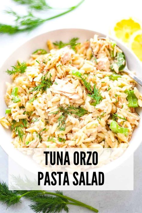 A chilled tuna and orzo salad made from canned tuna and orzo pasta with creamy lemon dill dressing. Light, flavorful and easy to make! Tuna Orzo, Lemon Dill Dressing, Healthy Foods To Make, Dill Dressing, Tuna Salad Pasta, Orzo Pasta Salad, Orzo Recipes, Healthy Food Menu, Healthy Food Guide