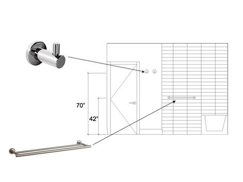 Towel Hook Height Bathroom, Towel Bar And Hook Placement, Towel Hook Height, Robe Hooks Bathroom Placement, Shower Towel Hooks, Bathroom Robe Hooks, Rustic Towel Rack, Modern Towels, Wall Mounted Towel Holder