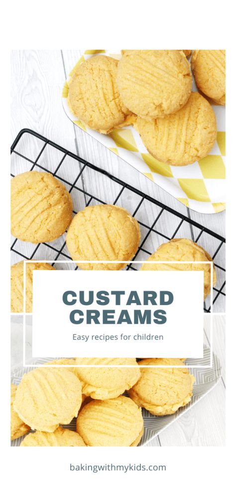 Custard creams - Cooking with my kids Custard Cream Biscuits Recipe, Custard Cream Biscuits, Custard Cream Recipe, Flavoured Buttercream, Custard Biscuits, Custard Creams, Biscuit Press, Homemade Custard, Custard Cream