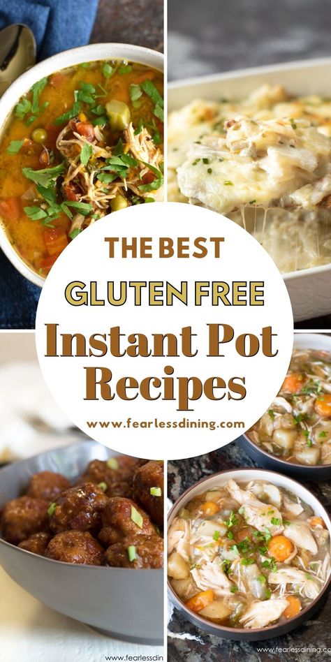 A collection of four gluten free recipe photos that were made in an instant pot. Gluten Free Dump Meals, Instant Pot Dinner Ideas, Gluten Free Instant Pot Recipes, Jasmine Rice Recipes, Instant Pot Dinner, Gluten Free Instant Pot, Healthy Instant Pot, Easy Clean Eating Recipes, Dump Meals