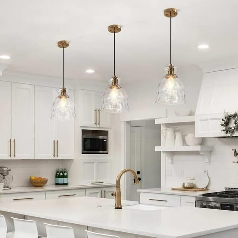 Glass Pendant Lights Over Kitchen Island, Glass Island Pendant Lights, Glass Kitchen Pendant Lights, Dome Kitchen, Mood Board Kitchen, Lights Over Kitchen Island, Clear Glass Pendant Light, Lighting Fixtures Kitchen Island, Dome Pendant Light