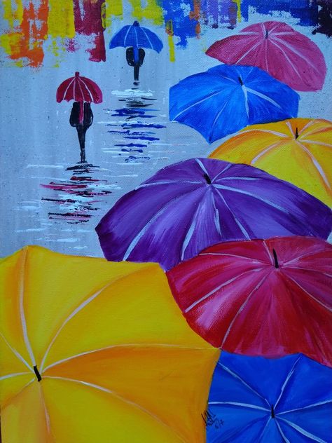 Monsoon Painting Easy, Monsoon Drawings Ideas, Monsoon Drawings, Monsoon Painting, Basic Drawings, Umbrella Painting, Academic Art, Painting Party, Drawing Activities