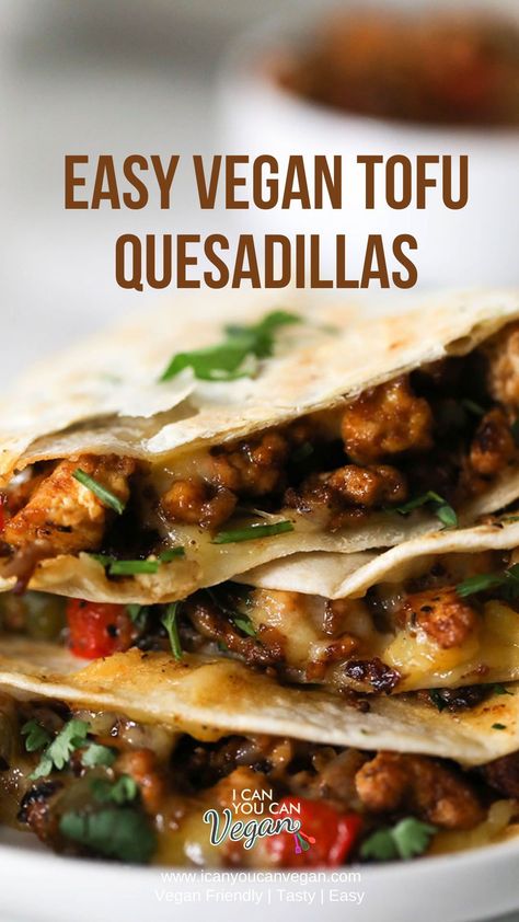 Need a quick lunch? Try these easy vegan tofu quesadillas! Super delicious and simple ingredients! #Tofu #TofuRecipes #Vegan #VeganQuesadillas #Meatless Tofu Quesadilla, Seasoned Tofu, Vegan Quesadilla, Best Tofu, Vegan Tacos Recipes, Tofu Wraps, Vegan Tortilla, Best Vegan Cheese, Tofu Recipes Vegan