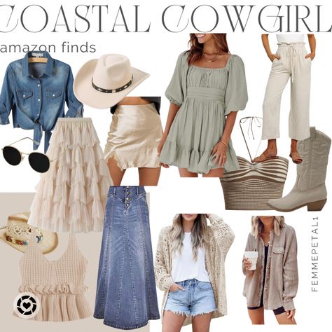 Casual Coastal Cowgirl, Coastal Cowgirl Outfit Amazon, Coastal Cowgirl Outfit Ideas, Beach Western Outfits, Coastal Cowgirl Wedding Guest, Nashville Outfit Ideas Summer, Coastal Cowgirl Style Outfits, Cowgirl Coastal Aesthetic, Costal Cowboy Outfit