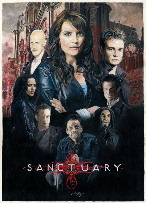 Sanctuary Tv Series, Christopher Heyerdahl, Fantasy Tv Series, Tribute Poster, Tv Poster, Tv Posters, Red Grunge, Amanda Tapping, Tv Doctors