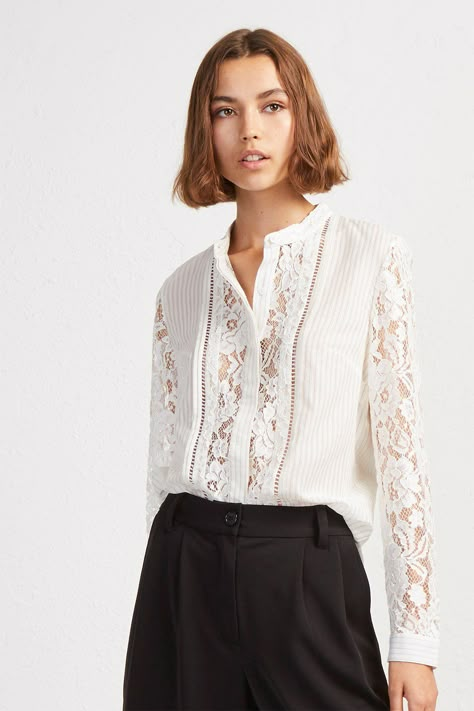 Feminine Shirts, White Lace Shirt, Shirt With Lace, Petite Blouses, Autumn Winter 2024, Lace Fashion, Women Shirts Blouse, Lace Shirt, 2024 Collection