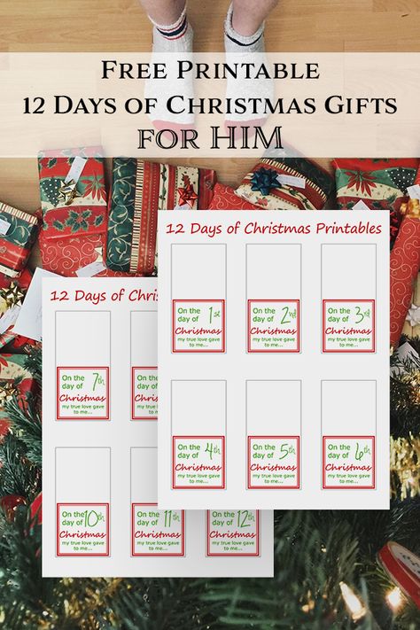 Celebrate the 12 Days of Christmas with this free printable--12 days of Christmas gifts for him gift tags (+ gifting ideas). 12 Days Of Christmas Gifts, Christmas Gift Tags Free, Free Gift Idea, Favorite Christmas Recipes, Christmas Gifts Ideas, The 12 Days Of Christmas, Christmas Tags Printable, Free Printable Tags, Christmas Gift Tags Printable