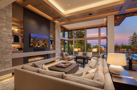 Contemporary Family Room, Modern Family Rooms, Living Room Design Inspiration, Luxury Homes Dream Houses, Family Room Design, Fireplace Design, Modern Room, Decoration Home, Dream Home Design