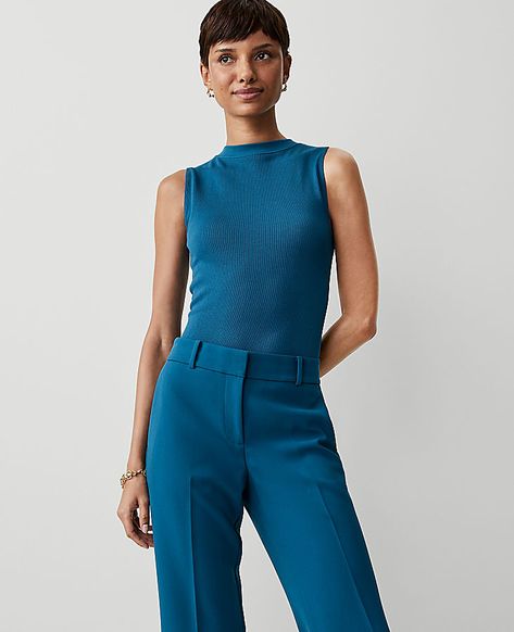 Styled seamlessly for a sleek, body-hugging fit – and endlessly versatile worn alone or layered – our modern seamless collection is an irresistible must-have. Mock neck. Sleeveless.,Hit:Hits at hip,Imported:Imported,Fit:Soft & stretchy fit,Length:23" long,Fabrication:93% Nylon, 7% Spandex,Garment Care:Machine Washable Seamless Mock Neck Tank Top by Ann Taylor Size regular - XS/S Underwater Teal Women's Mock, Neck, Sleeveless, Knits, Tops, 93%, Nylon, 7%, Spandex, Machine, Washable Slim Fit Top Outfit, Soft Dramatic Athleisure, Fitted Top Outfit, Flamboyant Gamine, Mock Neck Tank Top, Teal Shirt, Latest Fashion Trends For Women, Elevated Casual, Mock Neck Tank