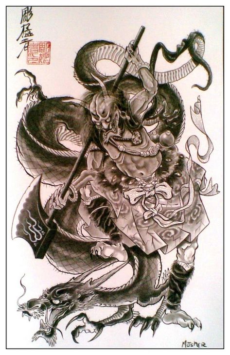 Jack Mosher, Raijin Tattoo, Irezumi Tattoo, Paradise Tattoo, Japanese Oni, Forarm Tattoos, Samurai Artwork, Irezumi Tattoos, Samurai Tattoo