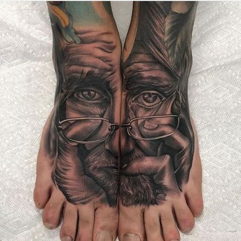 Black and grey realism two-parted feet tattoo by @stevewiebe. Black And Grey Realism, Marriage Photography, Beauty Games, Foot Tattoo, Tattoo Model, Teen Boy, Black And Grey Tattoos, Tattoo On, Portrait Tattoo