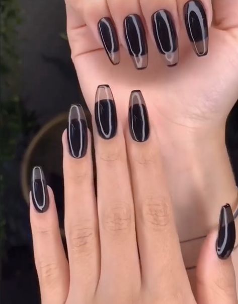 Transparent Black Nails, Clear Black Nails, Sheer Black Nails, Black Nail Tips, Body Temple, Bleached Eyebrows, Sharp Claws, Black Acrylic Nails, Sns Nails