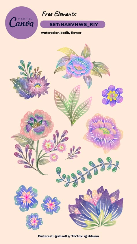 flower batik canva elements free colorful beautiful summer back to school merdeka Canva Flower Elements, Canva Sets Elements, Canva Elements Free, Canva Stickers, Canva Codes, Graphic Shapes Design, Keyword Elements Canva, Creation Art, Canvas Learning