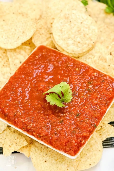 Copycat Chili's Salsa Recipe - Granny's in the Kitchen Chilis Salsa Recipe Copycat, Chili's Copycat Salsa Recipe, Chili’s Copycat Salsa, Pace Salsa Recipe Copycat, Chili’s Copycat Chili Recipe, Chili's Salsa Recipe, Tomato Salsa Recipe Fresh, Salsa Canning Recipes, Tomato Salsa Recipe