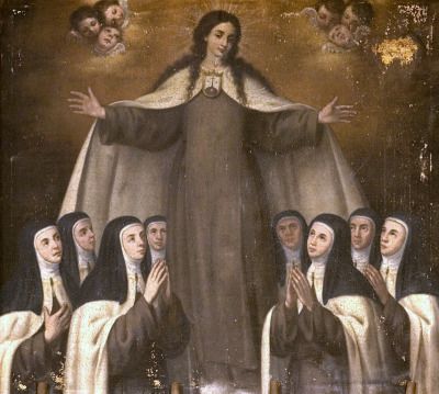 We fly to thy patronage, O holy Mother of God; despise not our petitions in our necessities, but deliver us always from all dangers, O glorious and blessed Virgin. Amen. Carmelite Saints, Saint Teresa Of Avila, St Teresa, Vintage Holy Cards, Saint Teresa, Mama Mary, Religious Pictures, Christ The King, Bride Of Christ