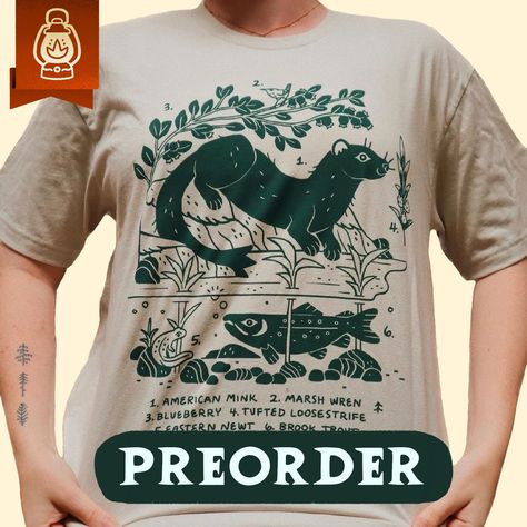 Taxonomy T Shirt *PREORDER* (CM) | ↟CAMP MUSTELID↟ Camp Mustelid, Shirt Design Inspiration, Lithography, Love Nature, Lino Print, Linocut, Go On, Pretty Outfits, Cool Shirts