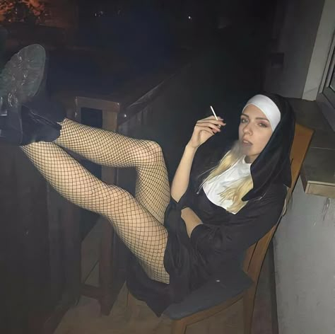 Nun Cosplay, Aesthetic Halloween Costumes, Aesthetic Halloween, Halloween Costumes, Stockings, Butter, Halloween, Boots