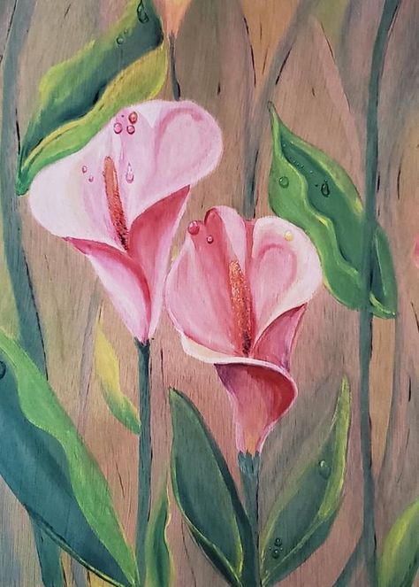 Lily Painting Acrylic, Calla Lily Painting, Acrylic Painting Pink, Cala Lilies, Pink Calla Lilies, Floral Paintings Acrylic, Lily Painting, Wood Prints, Painting Floral