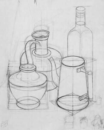 Still Life Sketch, Structural Drawing, Bottle Drawing, Perspective Drawing Lessons, Drawing Course, Object Drawing, Geometric Drawing, Perspective Art, Basic Drawing