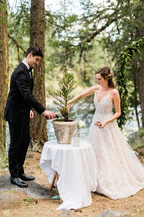 Bride and Groom planting a tree during the ceremony. Intimate riverfront leavenworth wedding. Image by Forthright Photo. Planting Ceremony Wedding, Wedding Tree Planting, Plant A Tree Wedding Ceremony, Wedding Tree Planting Ceremony, Unity Tree Planting Ceremony, Intimate Wedding Elopements, Tree Planting Unity Ceremony, Tree Planting Ceremony Wedding, Unity Plant Ceremony