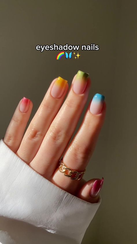 Dive into a World of Stunning Nail Colors, Ideas and Finishes #nails #nailsacrylic #nails2023trends #nailsinspiration #nailsdesign #nails2023trendssummer #nails2023 #nailssummer Rainbow Holiday Nails, Short Nails Ideas Rainbow, Rainbow Nails Natural, Rainbow Nail Ideas For Short Nails, Rainbow Wedding Nails, Pastel Rainbow Nail Designs, Rainbow Nail Polish, Rainbow Nails Simple, Nails Rainbow Tips