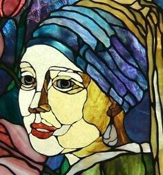 Stained Glass Project, Girl With Pearl Earring, Girl With A Pearl Earring, Artist Work, Tiffany Art, Stained Glass Paint, Art Parody, Johannes Vermeer, Glass Work