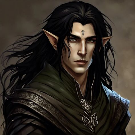 Create Something Amazing - NightCafe Creator Long Hair Elf Male, Black Haired Fae Male, Dark Elf Black Hair, Male Elf Black Hair, Black Haired Elf Male, Eladrin Elf Male, Long Black Hair Men, Dnd Half Elf Male, Elf With Black Hair