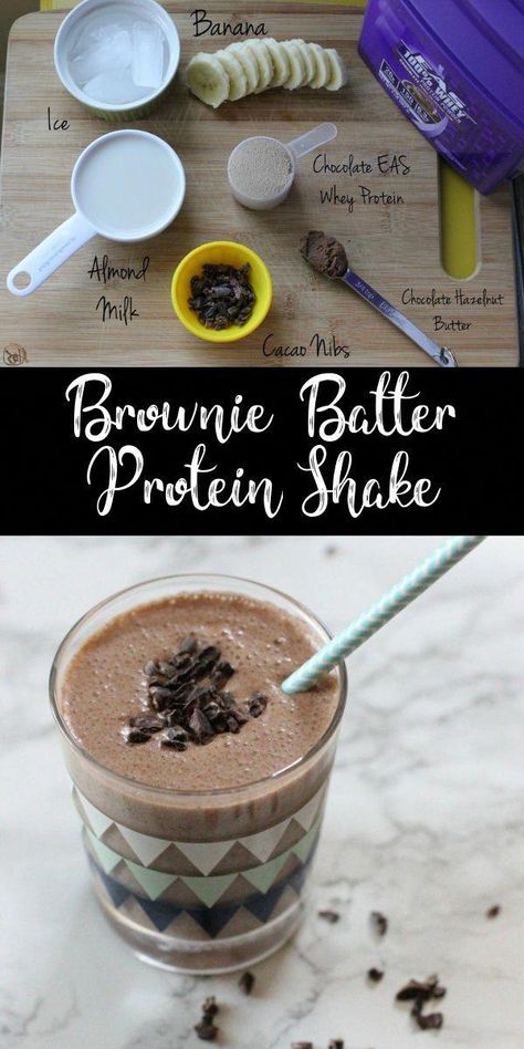 This brownie batter protein shake is the most delicious way to recover from your workout! Packed with protein, this chocolate shake will fill you up and keep you satisfied! #smoothiesrecipes Brownie Batter Protein Shake, Thm Shakes, Chocolate Protein Shake, Pancakes Protein, Smoothie Cups, Protein Shake Recipe, Coffee Protein Shake, Chocolate Protein Shakes, Protein Smoothies