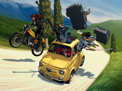 Chase Illustration, Lupin 3, Car Chase, Lupin The Third, Apocalypse Art, Lupin Iii, The Chase, Arte Animal, Fiat 500