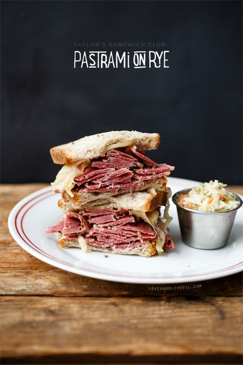 Sandwich Club: Pastrami on Rye | Love and Olive Oil Pastrami Sandwich Recipe, Pastrami On Rye, Cured Beef, Sandwich Club, Pastrami Recipe, Sandwich Wraps Recipes, Pastrami Sandwich, Deli Sandwiches, Visiting Nyc