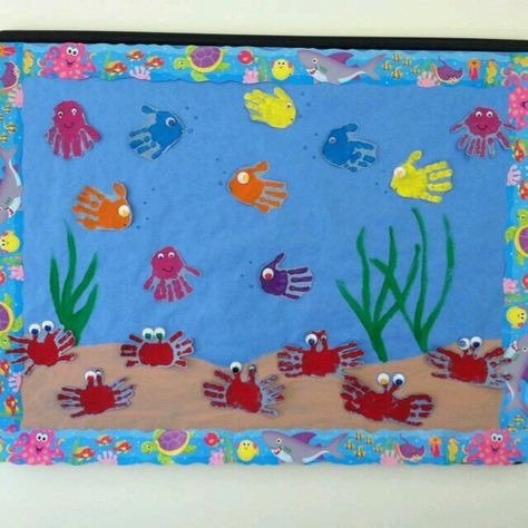 ●● Under Water Bulletin Board Ideas, Beach Display Board Nursery, Under The Sea Eyfs Display, Under The Sea Preschool Decorations, Ocean Board Preschool, Under The Sea Board Ideas, Under The Sea Door Decorations, Under The Sea Door Decorations Classroom, Under The Sea Bulletin Board Ideas