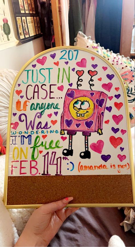 college dorm whiteboard, spongebob, whiteboard idea, cute valentines february, designs, roomates Dorm Whiteboard, White Board Ideas, White Board Drawings, Whiteboard Ideas, Dry Erase Board Calendar, Cute Valentines, Dry Erase Board, Board Ideas, College Dorm