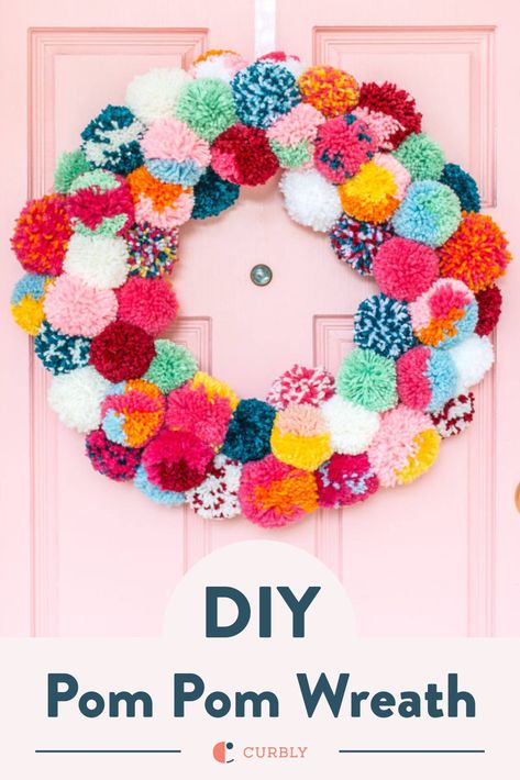 Pompom Wreath Ideas, Diy Pom Pom Wreath How To Make, Pom Pom Christmas Decorations, Pompom Ideas, Diy Christmas Pom Pom Wreath, Pompom Wreath Christmas, Pink Pom Pom Christmas Wreath, Pom Pom Wreath Hobbycraft, Pom Pom Wreath