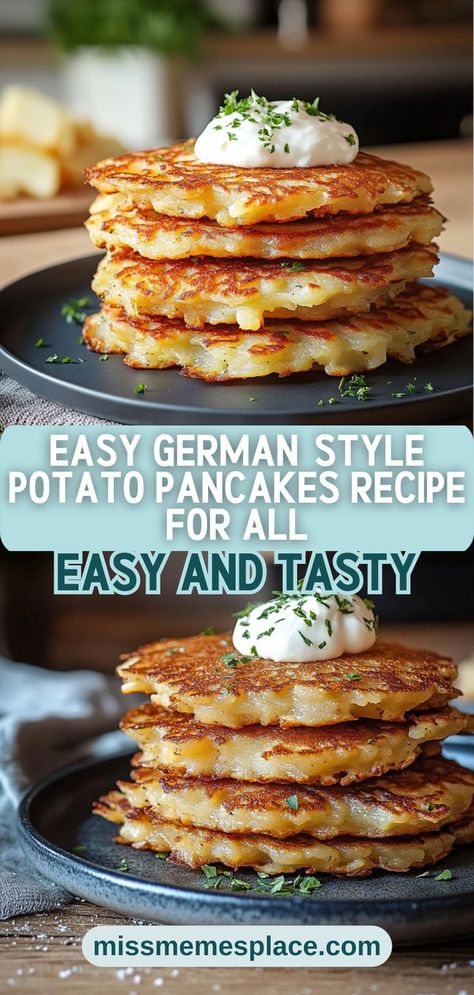 Bring the taste of Germany to your kitchen with this easy German-style potato pancakes recipe. Made with simple ingredients, including eggs and flour, these crispy potato pancakes are versatile enough for breakfast, lunch, or dinner. Enjoy them alone or pair them with a variety of toppings, from sour cream to fresh herbs. With clear instructions and tips for success, you’ll become a pro at making these delicious pancakes in no time. Try this recipe for a delightful culinary adventure! German Pancakes For One, German Eggs Breakfast, Potato Pancakes Using Frozen Hashbrowns, Waffle Maker Potato Pancakes, Irish Potato Pancakes Recipes, German Potatoe Pancake Recipe, Medieval Times Potato Recipe, Eggs And Potatoes Skillet, Swedish Potato Pancakes