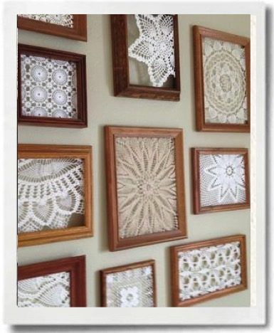 B 53 framed Doily Projects, Framed Doilies, Handkerchiefs Crafts, Vintage Handkerchiefs Crafts, Doily Crafts, Handkerchief Crafts, Doily Art, Crochet Wall Art, Doilies Crafts