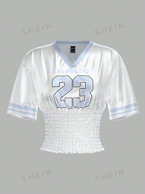 SHEIN ICON Women's Summer V-Neck Letter Print Short Sleeve Loose T-Shirt , Baseball Jerseys | SHEIN Shein Icon, Women T Shirts, Baseball Jerseys, Letter Print, Printed Shorts, Letter Prints, Summer Women, T Shirts For Women, Baseball